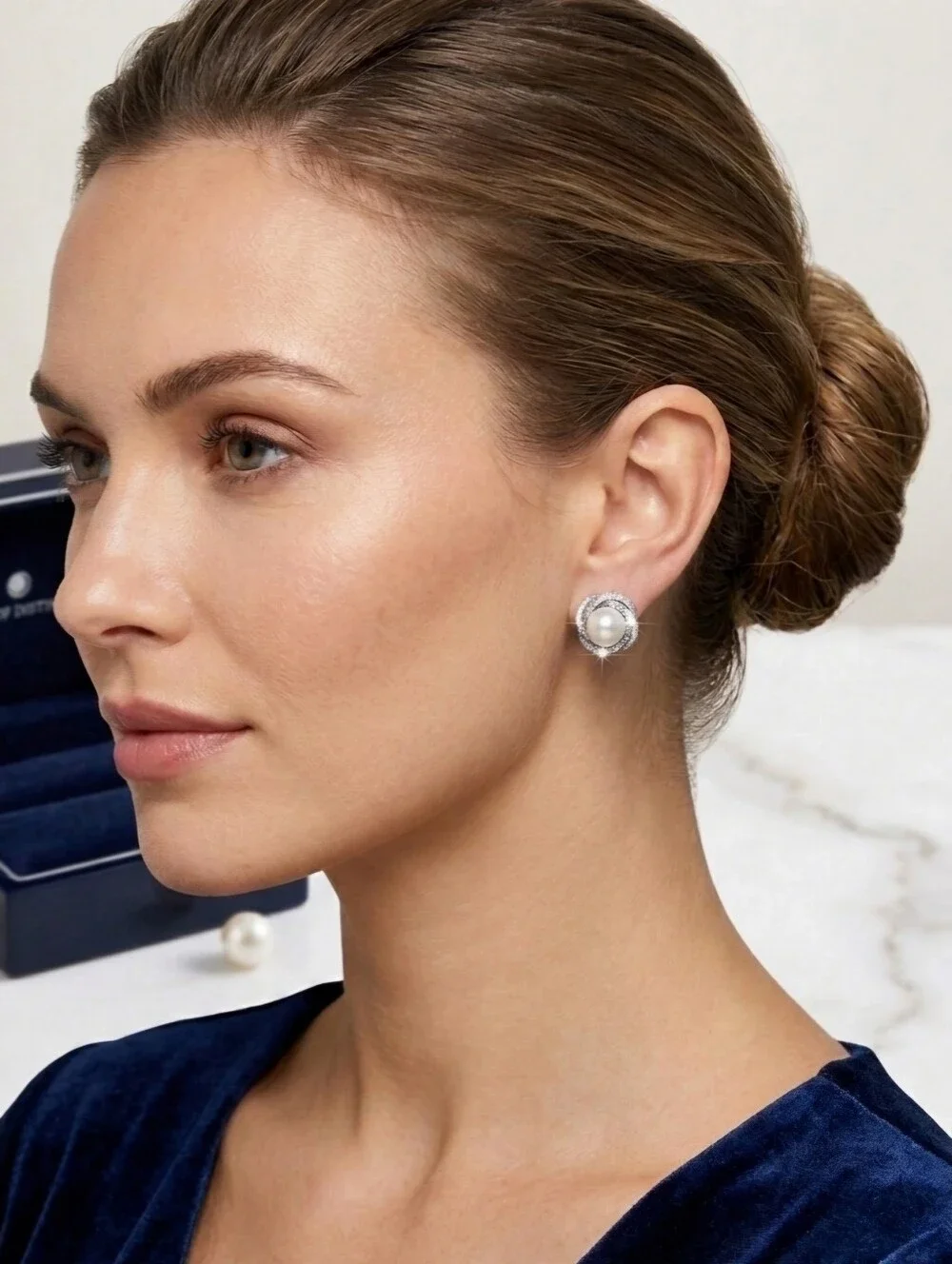 Gold Pearl CZ Earrings